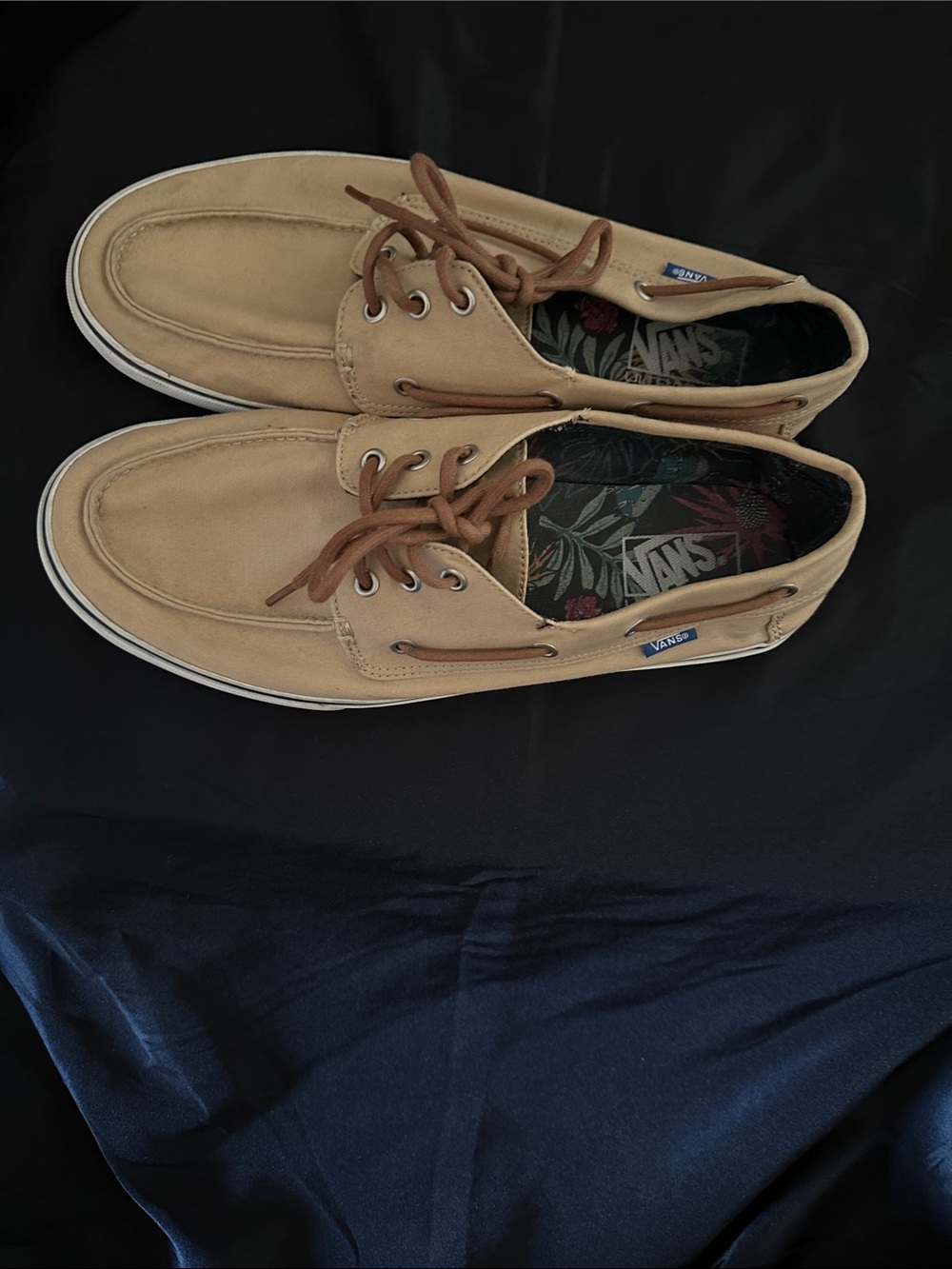 VANS CHAUFFEUR SF Boat Shoes Beige Canvas Lace-Up Men's US 11.5 UK 10.5